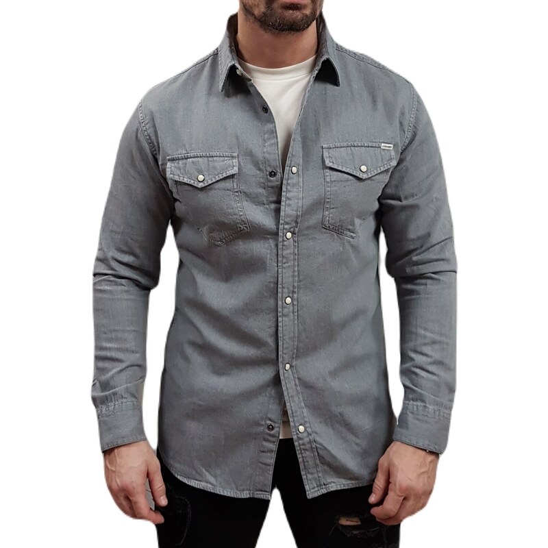 Jack&Jones - 12138115 - Jje sheridan Shirt L/S Noos - Light Grey - Slim Fit - πουκάμισο
