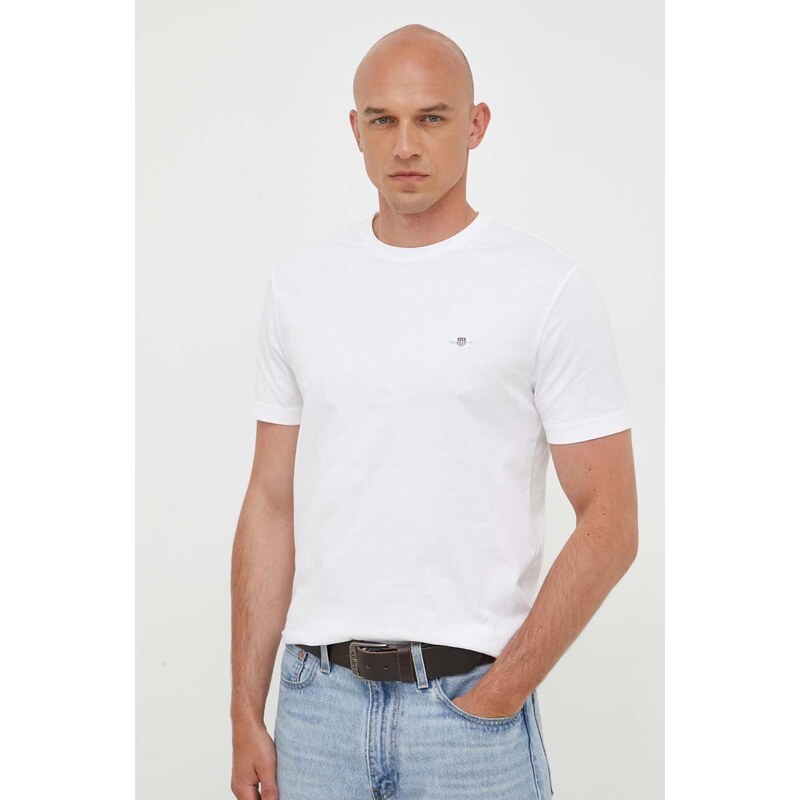 Βαμβακερό μπλουζάκι Gant χρώμα: άσπρο