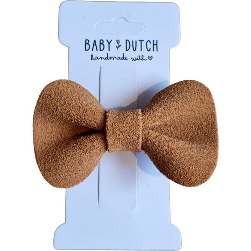 Baby Dutch Κοκαλάκι Δερμάτινος Φιόγκος με Κλιπ Cognac