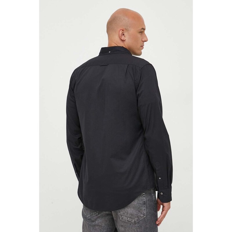 Βαμβακερό πουκάμισο Gant ανδρικό, χρώμα: μαύρο