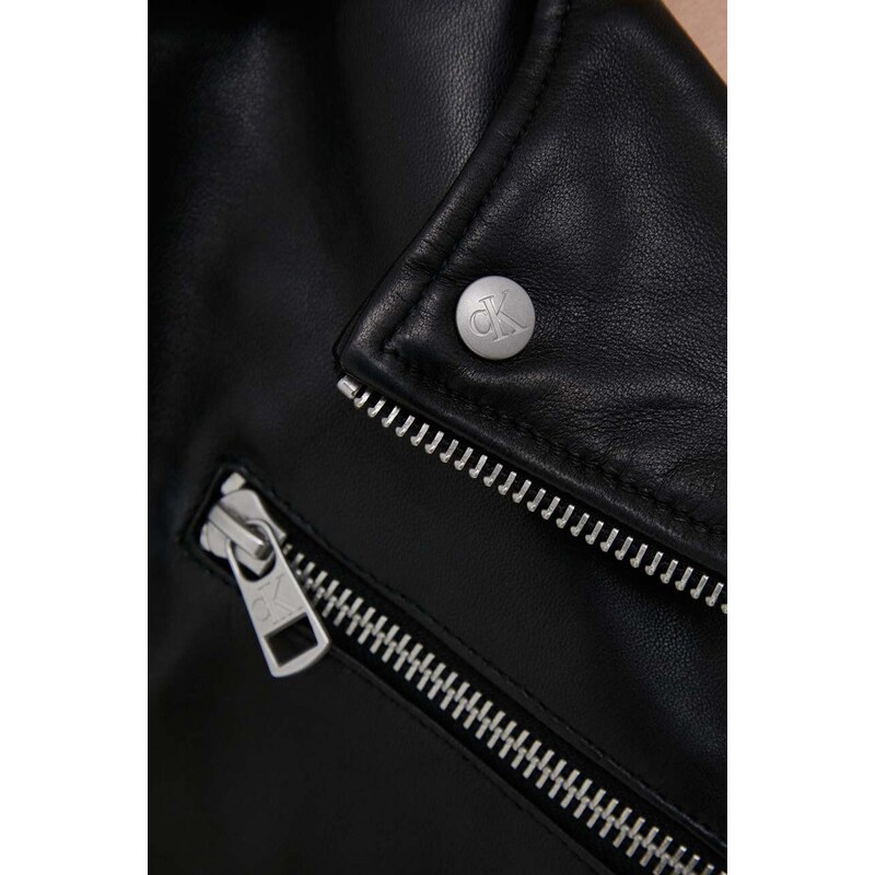 Δερμάτινο jacket Calvin Klein Jeans γυναικεία, χρώμα: μαύρο