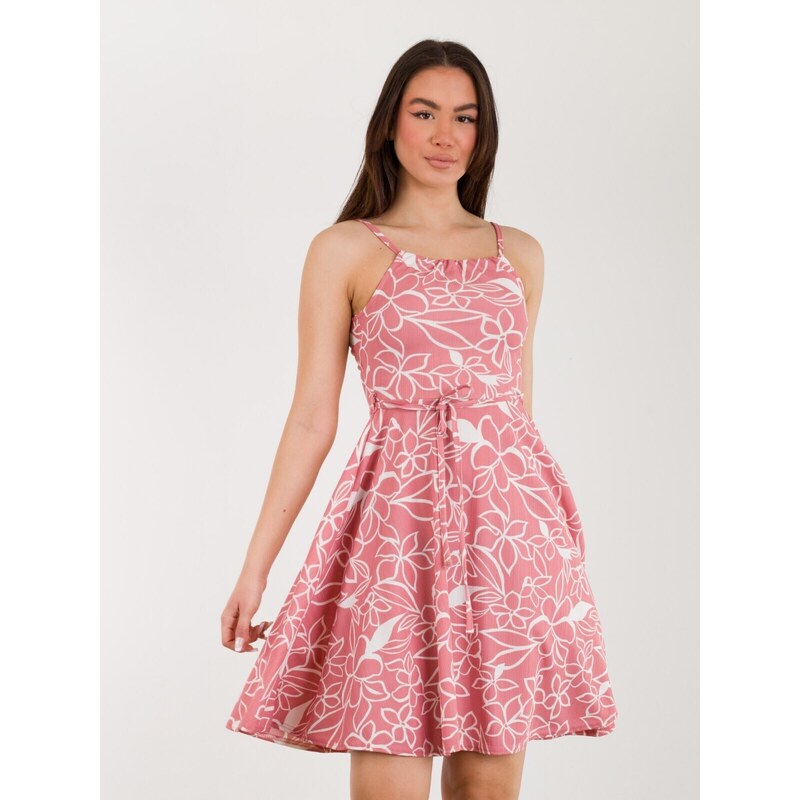 FREE WEAR Γυναικείο Φόρεμα με Print Λουλούδια - Ροζ - 013004