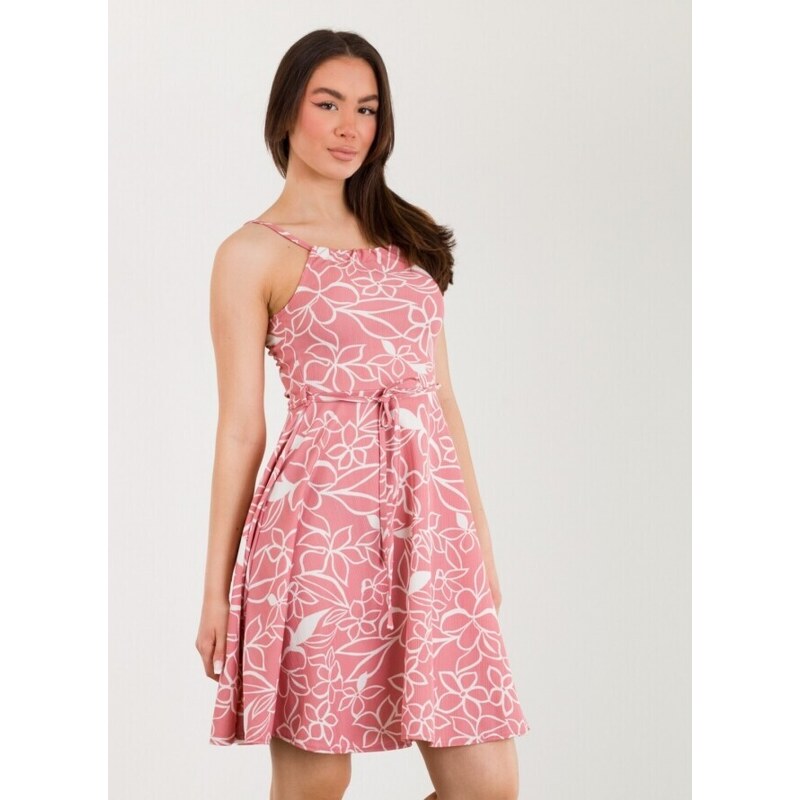 FREE WEAR Γυναικείο Φόρεμα με Print Λουλούδια - Ροζ - 013004