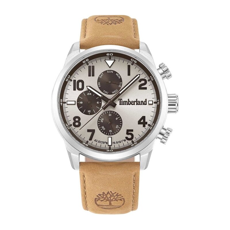 TIMBERLAND HENNIKER II - TDWGF0009503, Silver case with Brown Leather Strap