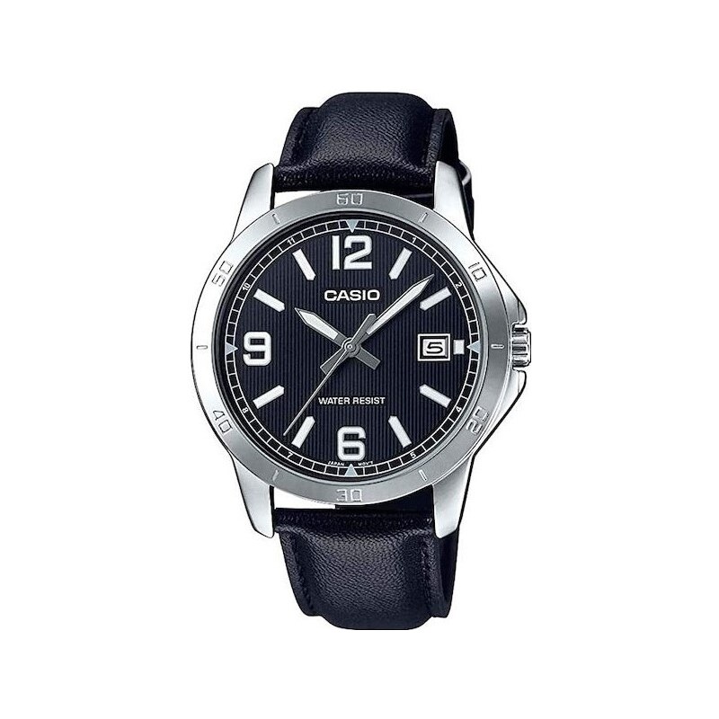 CASIO Collection - MTP-V004L-1B, Silver case with Black Leather Strap