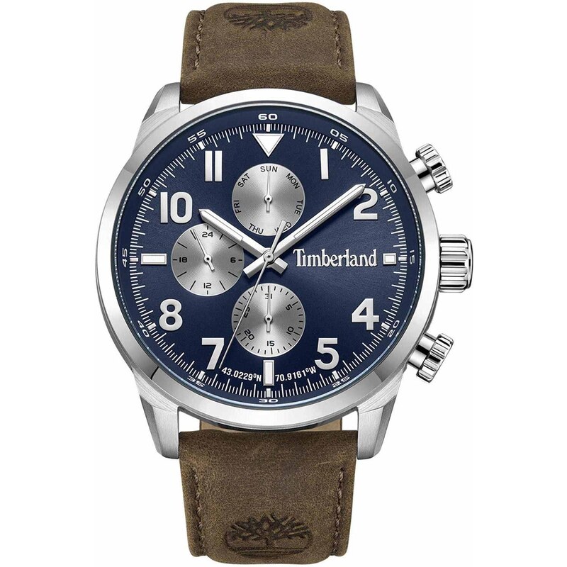 TIMBERLAND HENNIKER II - TDWGF0009501, Silver case with Brown Leather Strap