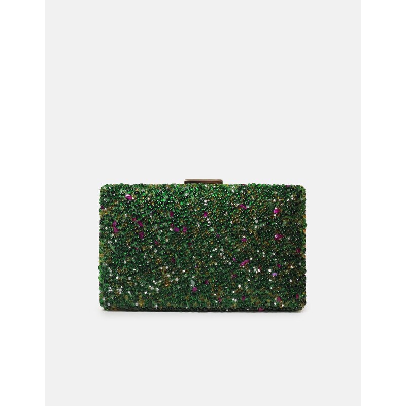INSHOES Tσαντάκι clutch σατέν με διακοσμητικές πέτρες Πράσινο