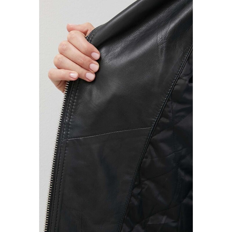 Δερμάτινο jacket Gestuz γυναικεία, χρώμα: μαύρο