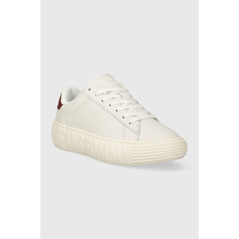 Δερμάτινα αθλητικά παπούτσια Tommy Jeans TJW NEW CUPSOLE LEATH LC χρώμα: άσπρο, EN0EN02273