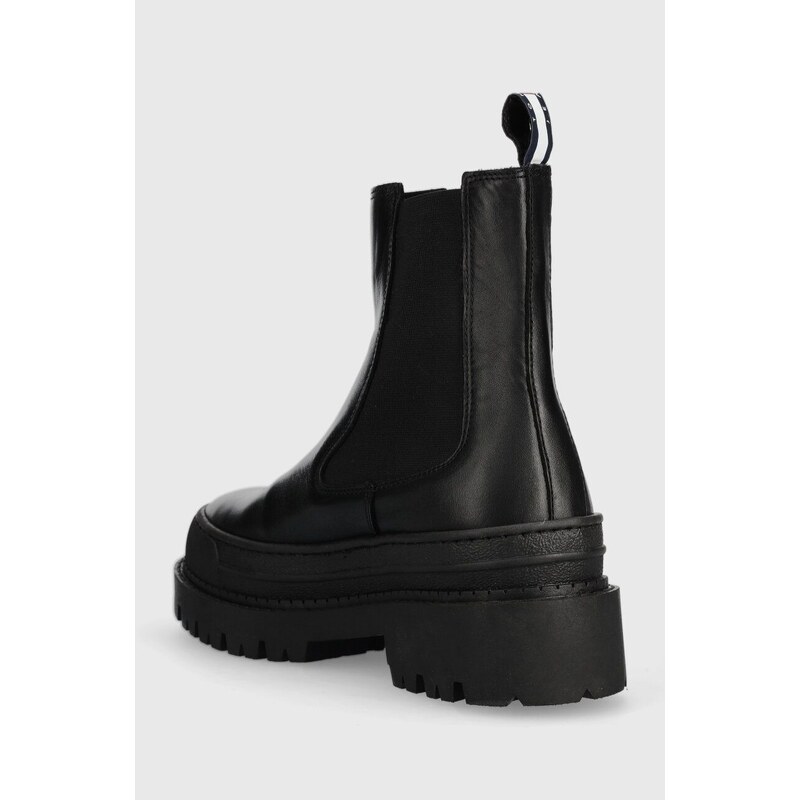Δερμάτινες μπότες τσέλσι Tommy Jeans TJW CHELSEA FOXING BOOT γυναικείες, χρώμα: μαύρο, EN0EN02289 F3EN0EN02289