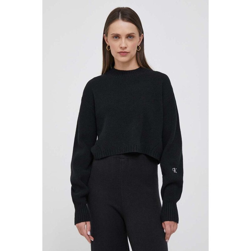 Μάλλινο πουλόβερ Calvin Klein Jeans γυναικεία, χρώμα: μαύρο