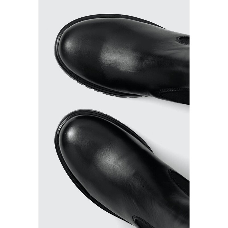Δερμάτινες μπότες τσέλσι Tommy Jeans TJW LONG CHELSEA BOOT γυναικείες, χρώμα: μαύρο, EN0EN02315 F3EN0EN02315