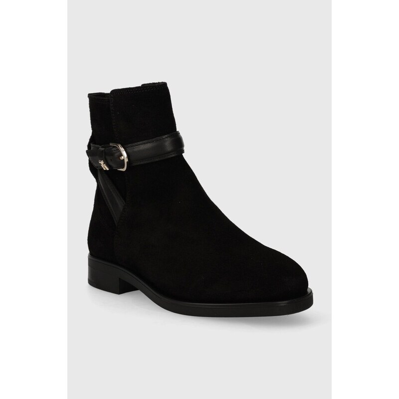 Σουέτ μπότες Tommy Hilfiger ELEVATED ESSENT BOOT THERMO SDE γυναικείες, χρώμα: μαύρο, FW0FW07482 F3FW0FW07482