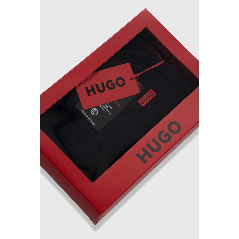 Σκούφος και κασκόλ HUGO χρώμα: μαύρο