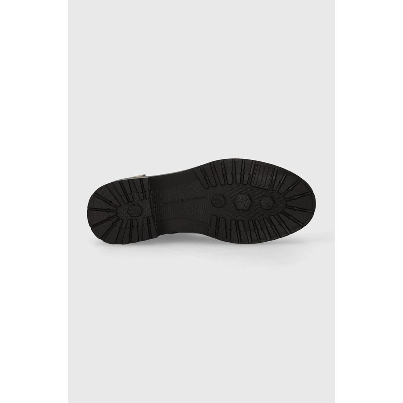 Δερμάτινες μπότες Tommy Hilfiger BELT BOOTIE MATERIAL MIX γυναικείες, χρώμα: μαύρο, FW0FW07477 F3FW0FW07477