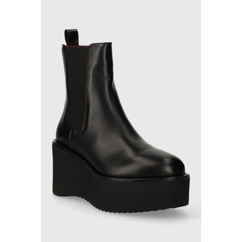Δερμάτινες μπότες τσέλσι Tommy Hilfiger ELEVATED WEDGE BOOTIE γυναικείες, χρώμα: μαύρο, FW0FW07657 F3FW0FW07657