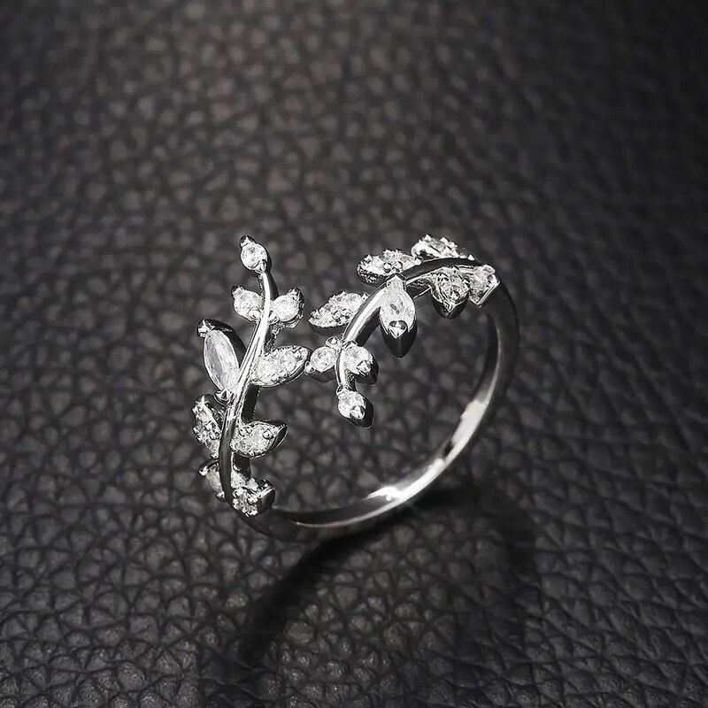 SILVER LEAVES OPEN RING