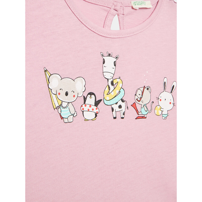 T-Shirt Bébé Garçon United Colors Of Benetton - 100% Coton - Imprimé Chiots - Manches Courtes