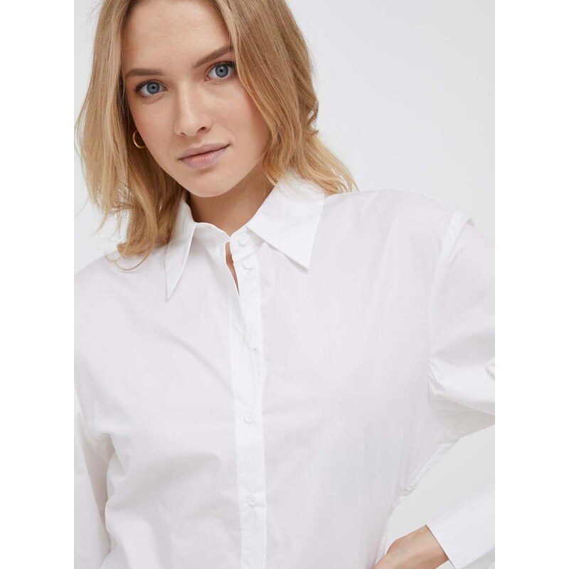 Βαμβακερό πουκάμισο Sisley χρώμα: άσπρο