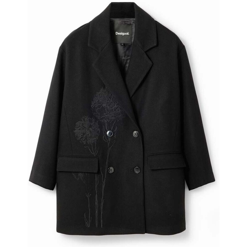 Παλτό Desigual χρώμα: μαύρο