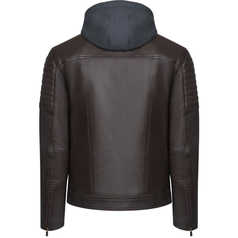 Prince Oliver Hooded Racer Δερμάτινο Καφέ 100% Leather Jacket (Modern Fit)