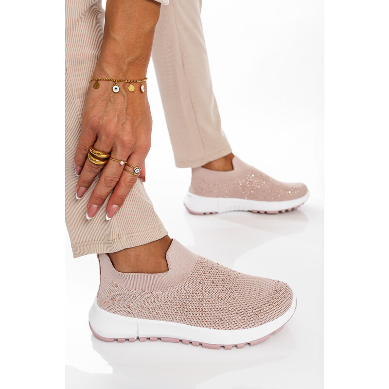 Ligglo Ροζ Sneakers Slip On με Στρας σε Κάλτσα