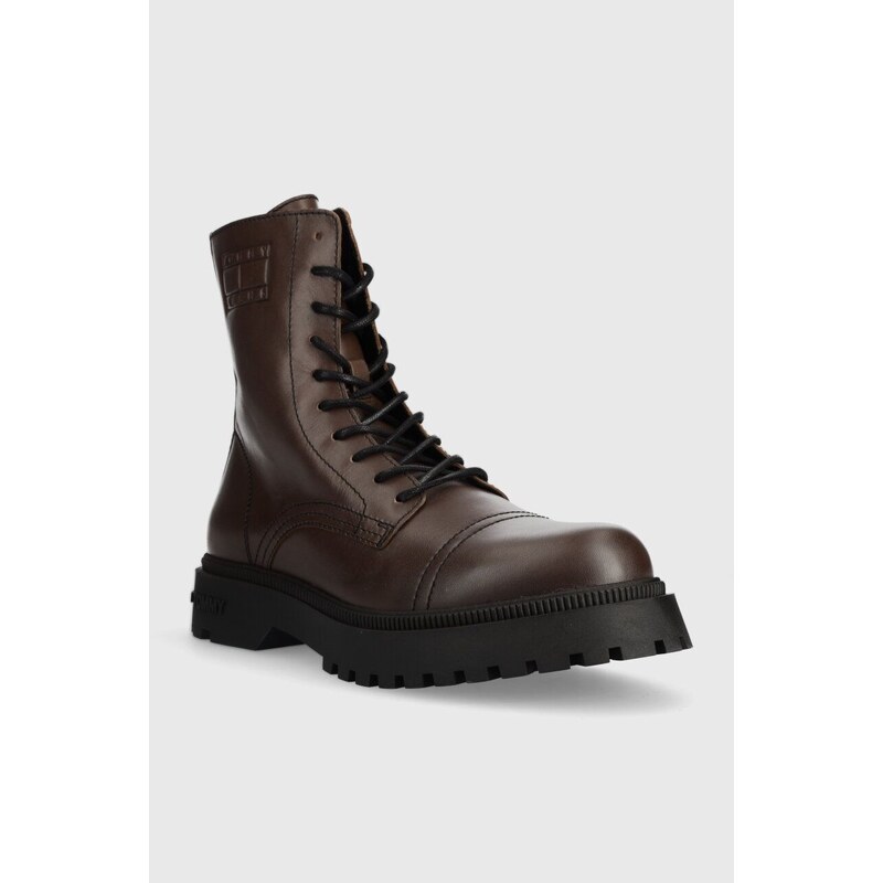 Δερμάτινα παπούτσια Tommy Jeans TJM CASUAL BOOT χρώμα: καφέ, EM0EM01244 F3EM0EM01244