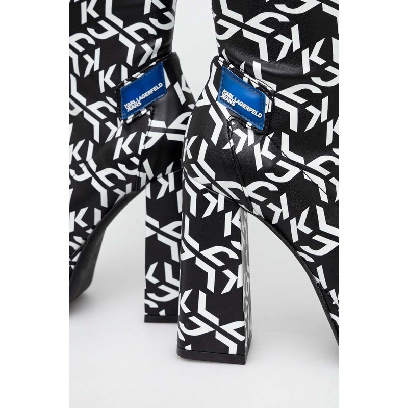Δερμάτινες μπότες Karl Lagerfeld Jeans STAK HEEL II γυναικείες, χρώμα: μαύρο, KLJ93191 F3KLJ93191