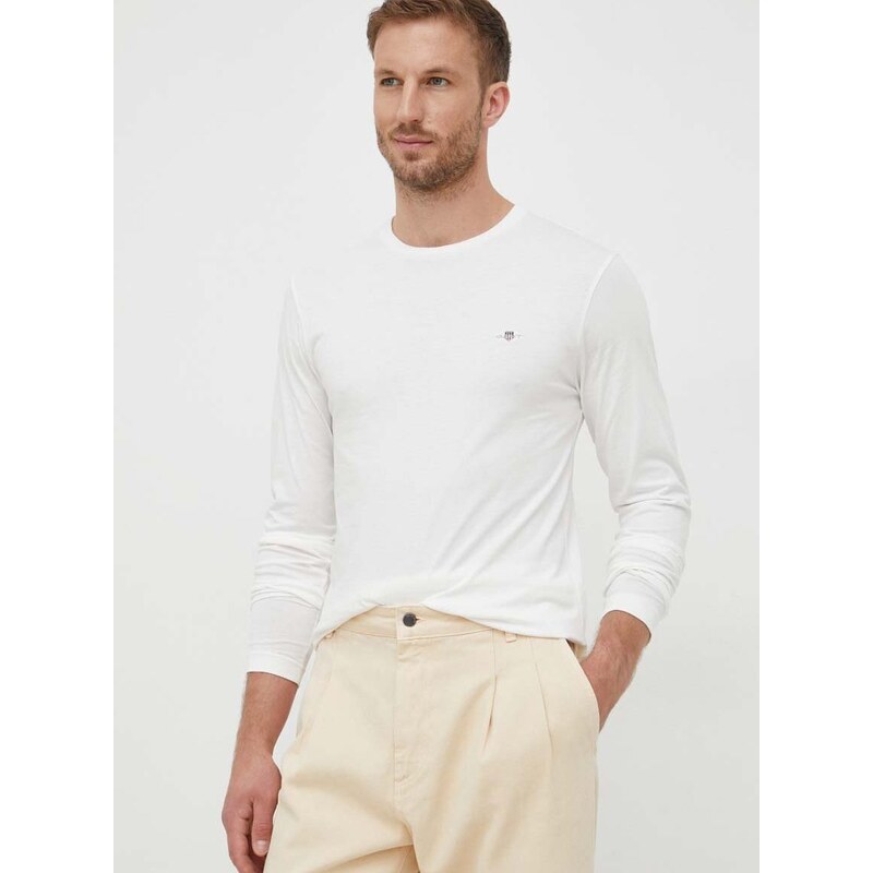 Βαμβακερή μπλούζα με μακριά μανίκια Gant χρώμα: άσπρο
