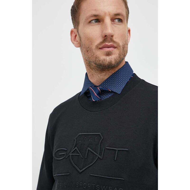 Βαμβακερή μπλούζα Gant χρώμα: μαύρο