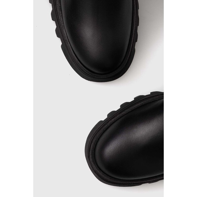 Δερμάτινες μπότες Tommy Jeans TJW FASHION HIGH SHAFT γυναικείες, χρώμα: μαύρο, EN0EN02288 F3EN0EN02288