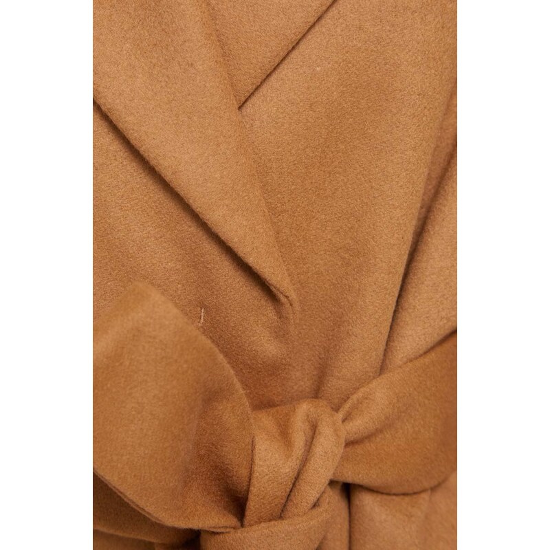 Μάλλινο παλτό HUGO χρώμα: καφέ