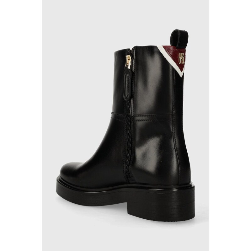 Δερμάτινες μπότες Tommy Hilfiger COOL ELEVATED ANKLE BOOTIE γυναικείες, χρώμα: μαύρο, FW0FW07487 F3FW0FW07487