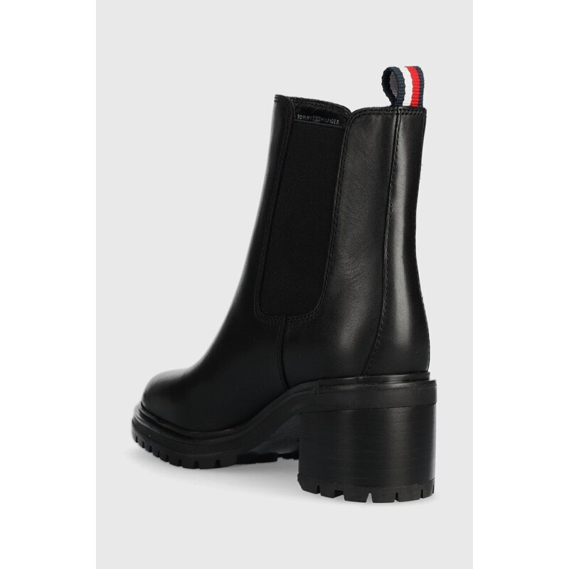 Δερμάτινες μπότες τσέλσι Tommy Hilfiger ESSENTIAL MIDHEEL LEATHER BOOTIE γυναικείες, χρώμα: μαύρο, FW0FW07523 F3FW0FW07523