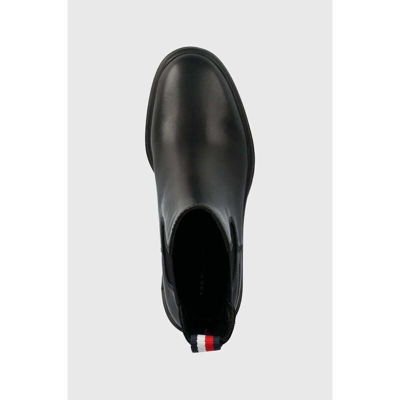 Δερμάτινες μπότες τσέλσι Tommy Hilfiger ESSENTIAL MIDHEEL LEATHER BOOTIE γυναικείες, χρώμα: μαύρο, FW0FW07523 F3FW0FW07523