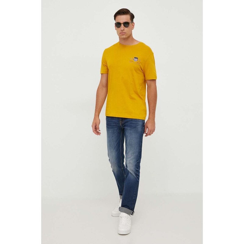 Βαμβακερό μπλουζάκι Gant χρώμα: κίτρινο