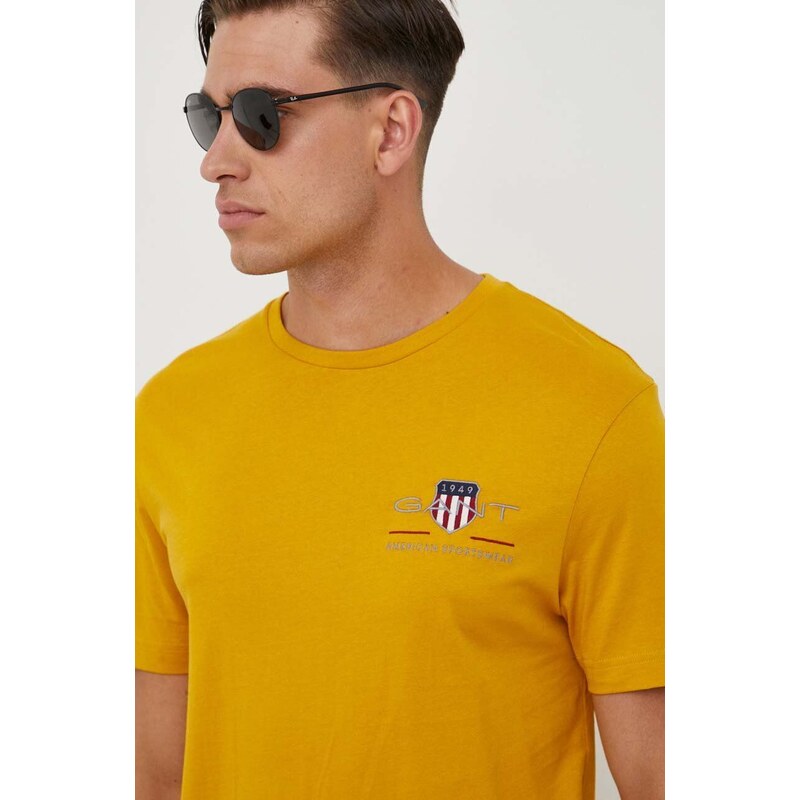 Βαμβακερό μπλουζάκι Gant χρώμα: κίτρινο