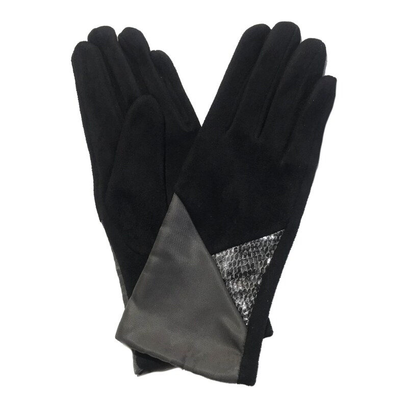 Ginza Μαύρα γάντια σουέντ με snake print