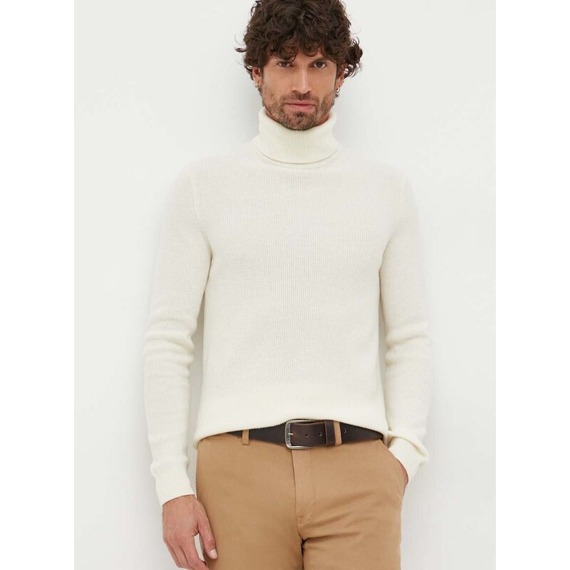 Μάλλινο πουλόβερ Sisley ανδρικά, χρώμα: μπεζ