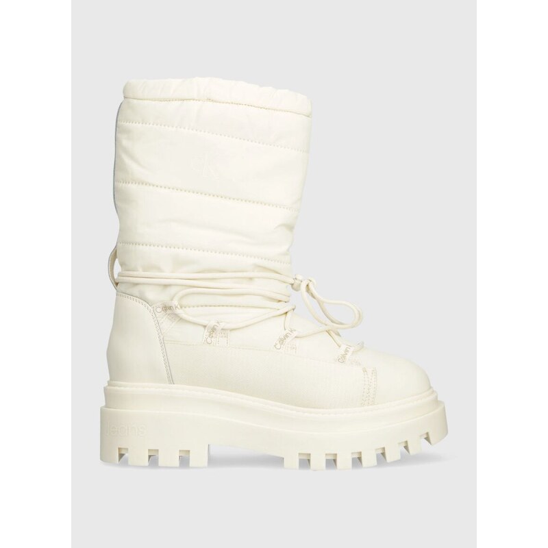 Μπότες χιονιού Calvin Klein Jeans FLATFORM SNOW BOOT NYLON WN χρώμα: μπεζ, YW0YW01146 F3YW0YW01146
