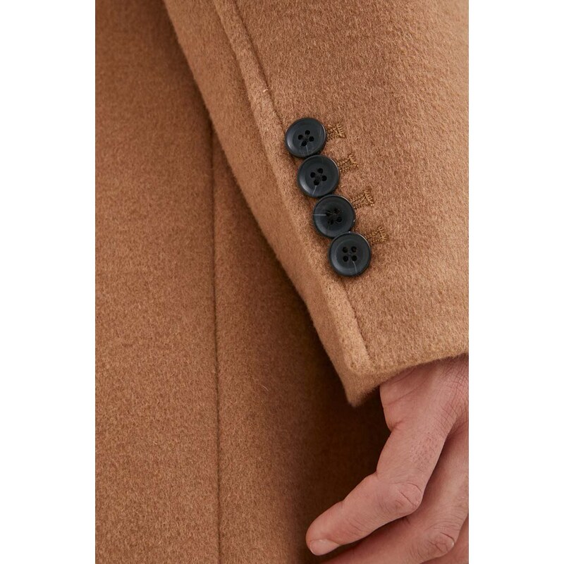 Μάλλινο παλτό Guess χρώμα: καφέ