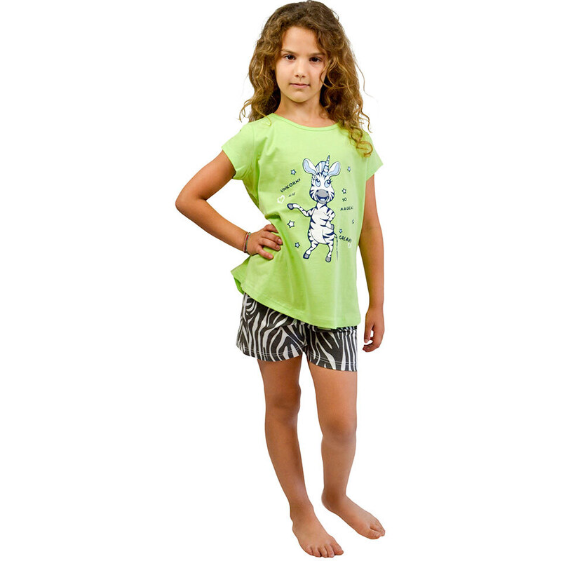 Galaxy Καλοκαιρινές Πιτζάμες για Κορίτσι σε Πράσινο Χρώμα με Σχέδιο Ζέβρα 307-22