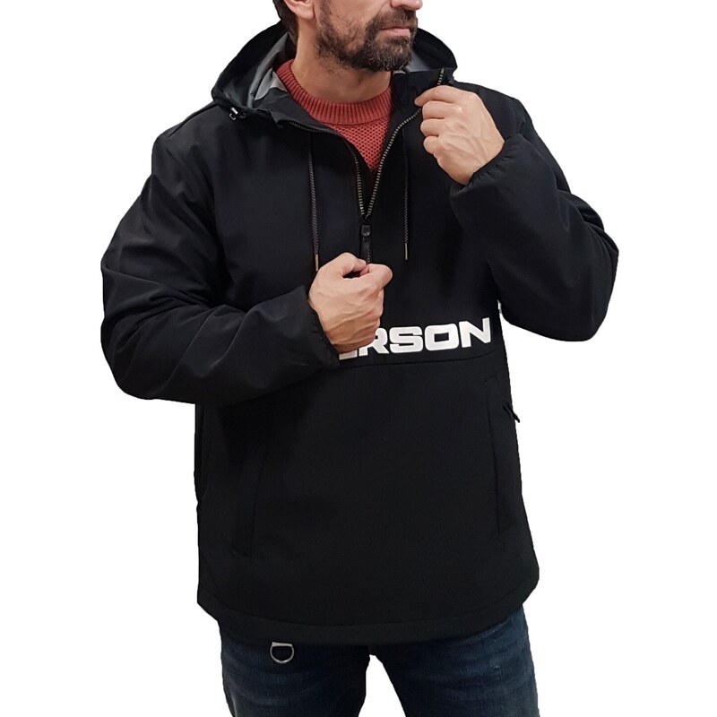 Emerson - 232.EM11.99 - Black/White - Hooded Bonded Pullover Jacket - Μπουφάν