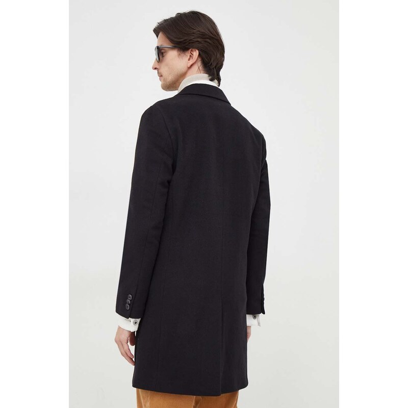 Μάλλινο παλτό BOSS χρώμα: μαύρο