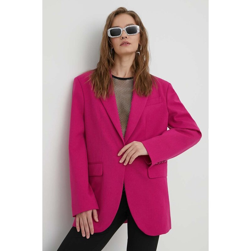Μπλέιζερ με μίγμα μαλλιού Moschino Jeans χρώμα: ροζ