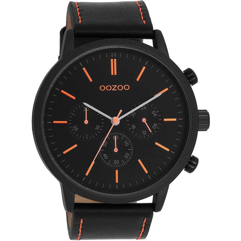 OOZOO Timepieces - C11209, Black case with Black Leather Strap