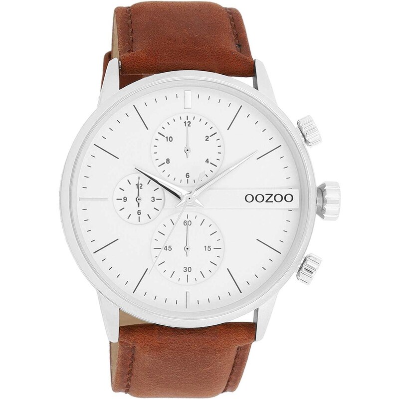 OOZOO Timepieces - C11220, Silver case with Brown Leather Strap