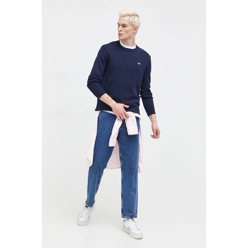 Βαμβακερό πουλόβερ Tommy Jeans χρώμα: ναυτικό μπλε