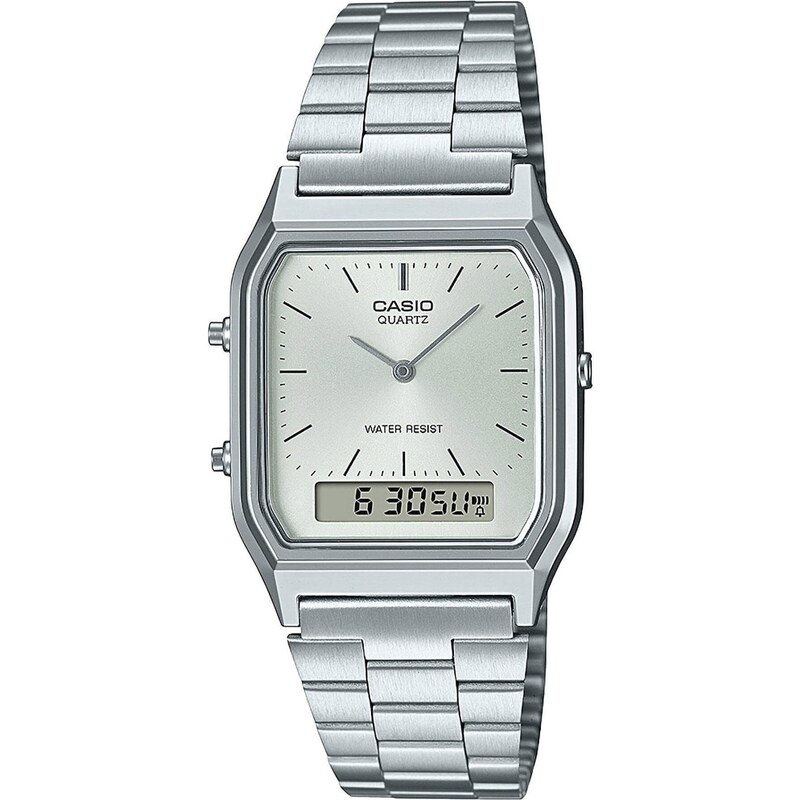 CASIO Vintage AQ-230A-7AMQYES Dual Time Silver Stainless Steel Bracelet