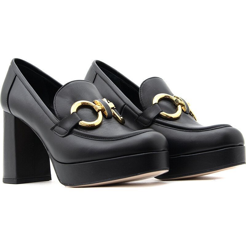 LEATHER HIGH HEEL LOAFERS WOMEN MOURTZI
